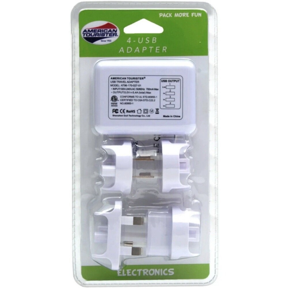 American Tourister 4-USB Travel Adapter Kit White AT96-170-027-01 Global Plug